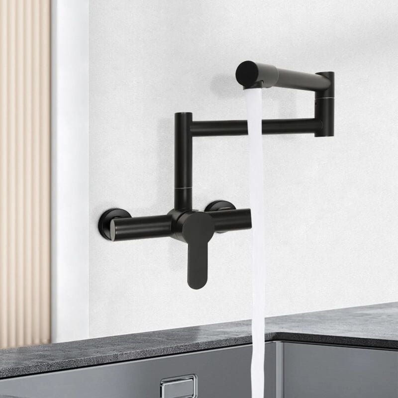 Gojoy - Schwarz 304 Edelstahl Wandmontage 360° Küchenarmatur Drehbar Wasserhahn Faltbar