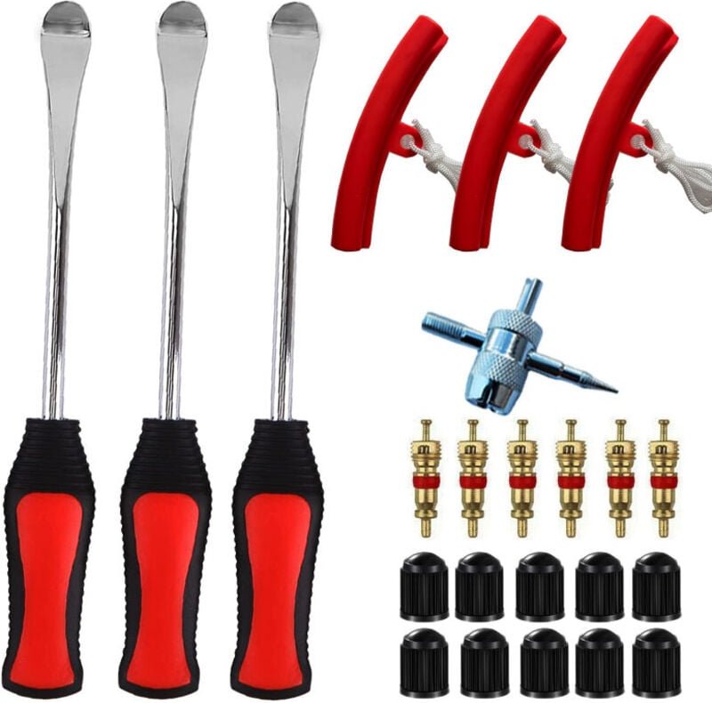 Reifenheber, 23 Anzüge, 3 Reifenheber, 3-teiliges Felgenschutz-Werkzeugset, 10 Reifenventilkappen und Kappen für Motorra...