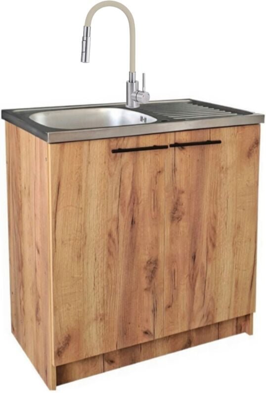 STAMAR Küchenschrank 80x50 - Eiche golden - Edelstahlspüle - elegantes Design - praktisch und modern