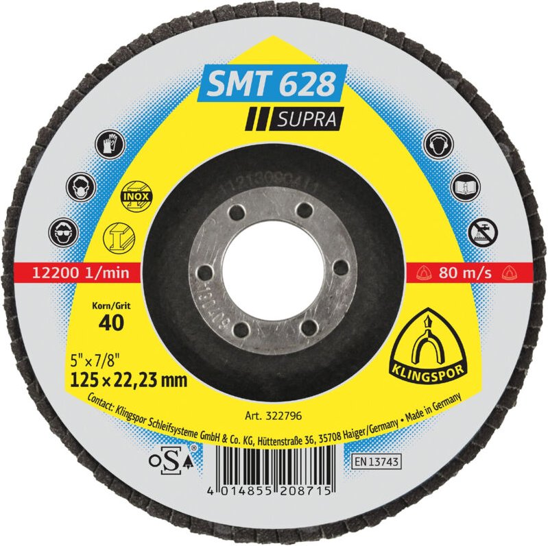 Klingspor - smt 628 Schleifmopteller, 125 x 22,23 mm Korn 40 gerade 10 Stk