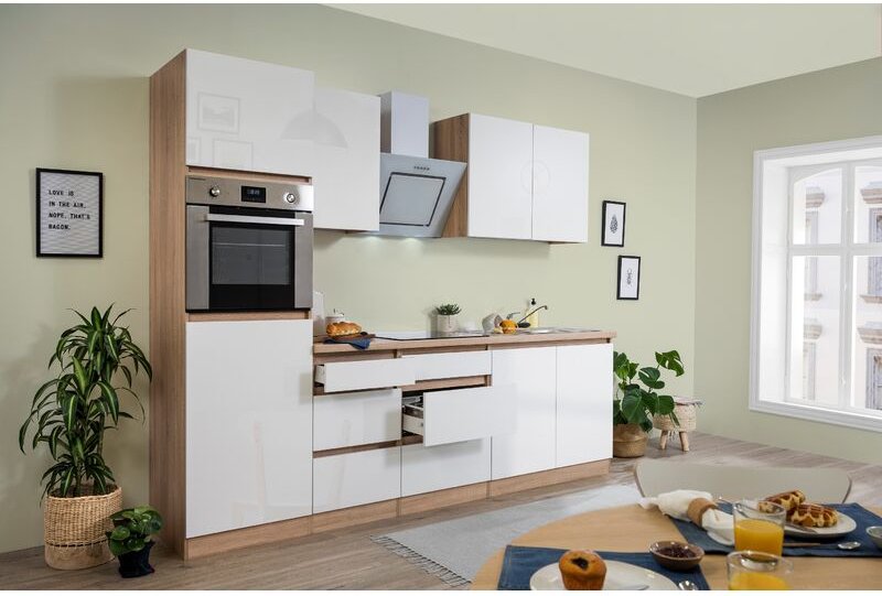 Küche Küchenzeile Leerblock grifflos Eiche Weiß Lorena 270 cm Respekta