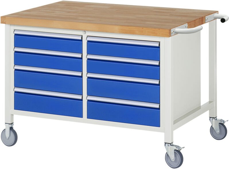 Fahrbare Werkbank 8477, B1250xT900xH880mm, 8x Schublade-TA - RAU