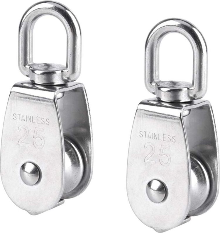 2 Stück 25 mm Einzelrolle Edelstahl Seilrolle Heberolle Seilrolle Tragfähigkeit 150 kg – Silber