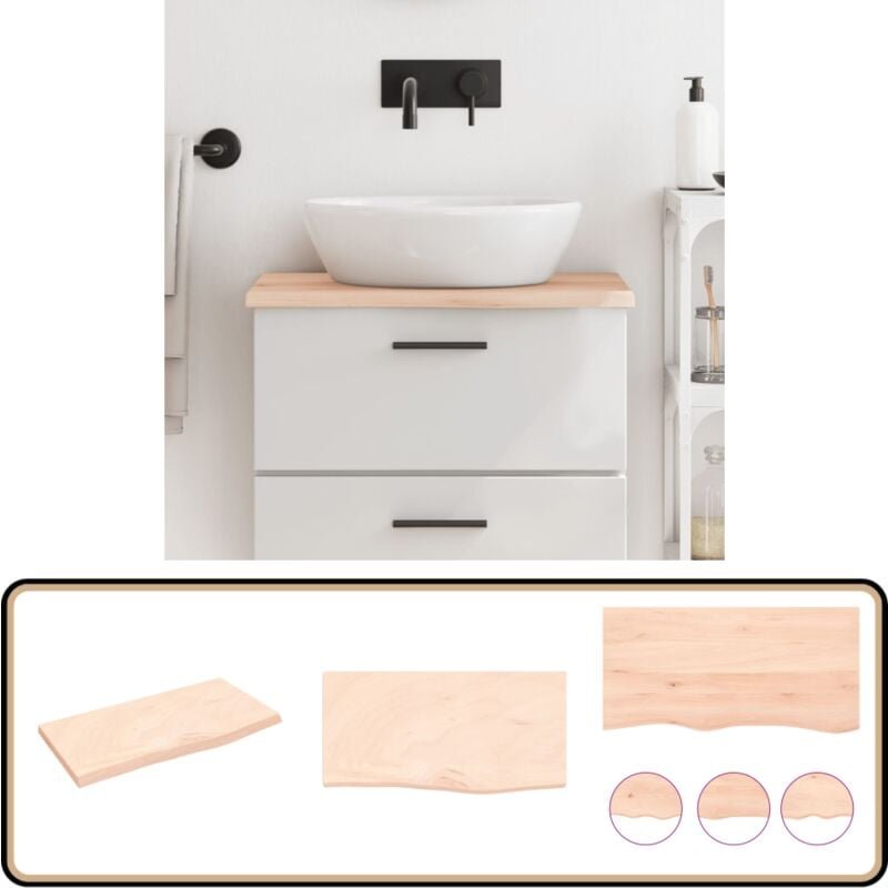 Waschtischplatte 60x30x2 cm Massivholz Unbehandelt - Massivholz Waschttischplatte - Eiche - Badrenovierung - Holz Platte...