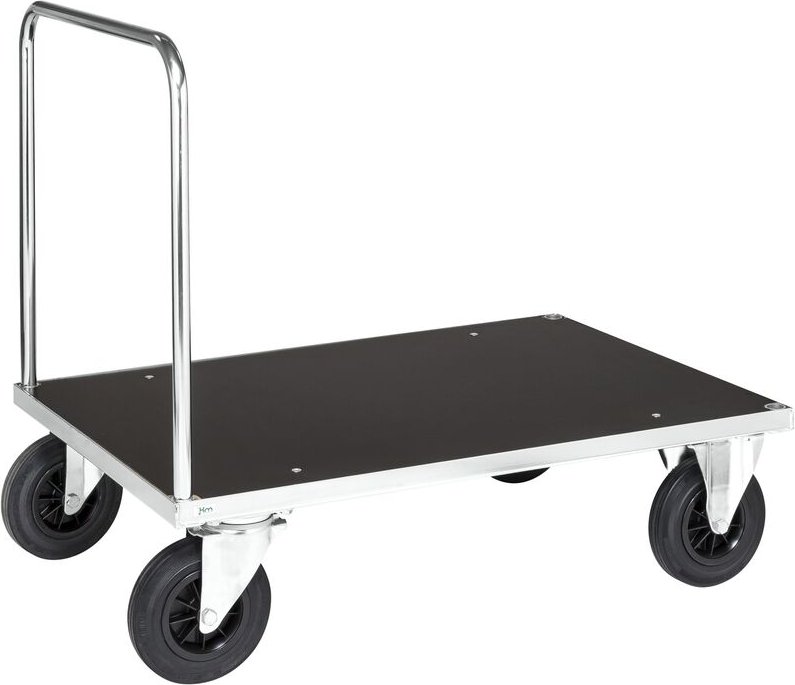 Kongamek Plattformwagen, verzinkt 1200x800x900mm mit MDF-Platte, offenem Schiebegriff und Gummibereifung ohne Bremse