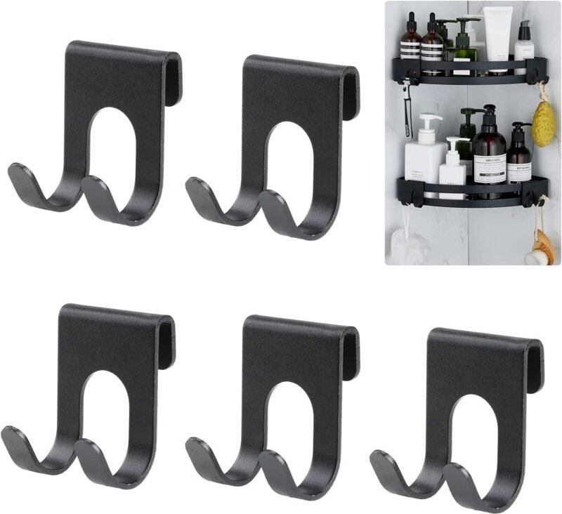 5er-Set Duschhaken ohne Bohren, Aluminium-Raumhaken, Duschtürhaken für Badezimmer, Schlafzimmer, Küche, Schwarz - Ahlsen