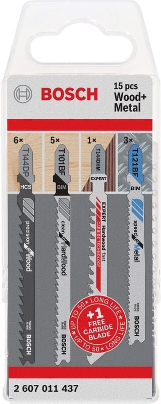 Stichsägeblatt Set Stichsäge Holz und Metall T-Schaft 15teilig 2607011437 - Bosch