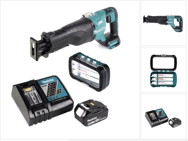 Makita DJR 187 RT Akku Reciprosäge 18 V Brushless Säbelsäge + 1x Reciprosägeblatt Sortiment ( P-81290 ) + 1x 5,0 Ah Akku...