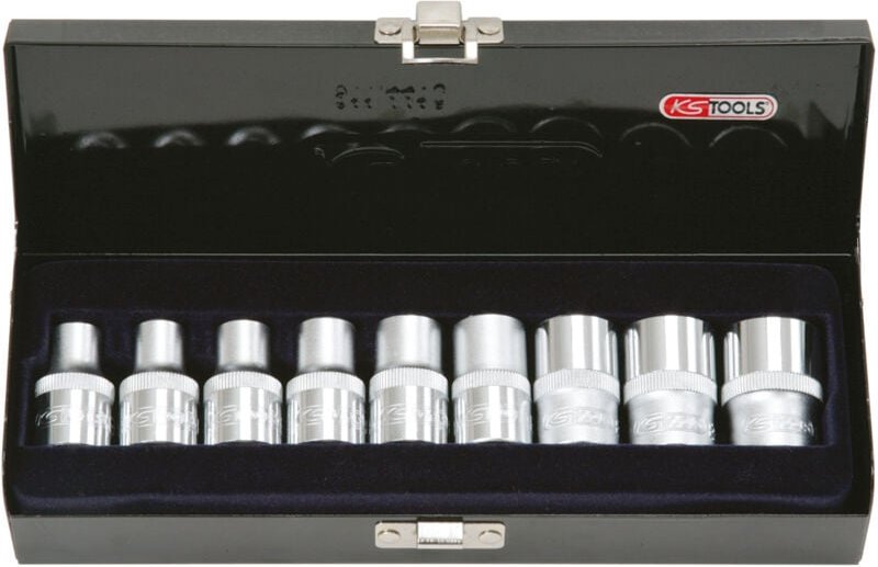 Set mit 9 TORX®-Schlüssel, L.38 mm – 1/2'' – E10 bis E24