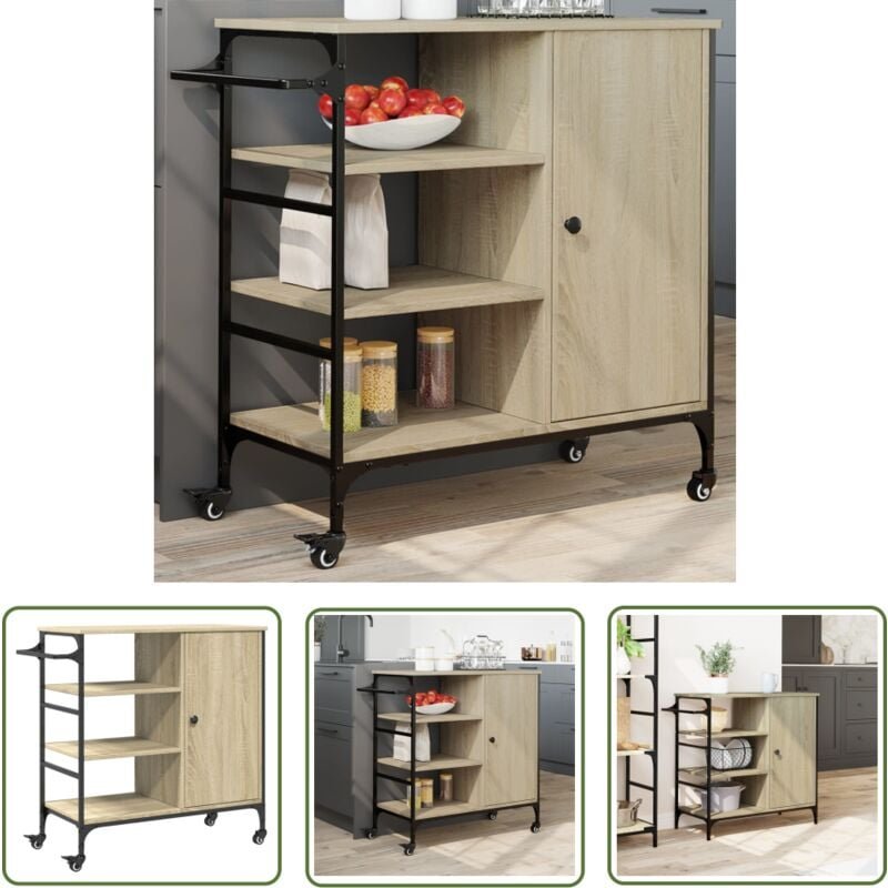 Küchenwagen Sonoma-Eiche 87,5x38,5x84,5 cm Holzwerkstoff - Küchenwagen - Holzwerkstoff - Esstisch - Retro Stil - Vintage...