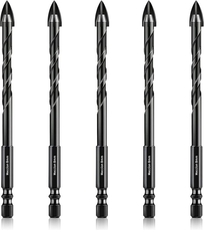 Fliesenbohrer, 8 mm, 5 Stück, professionelle Kreuzbohrer aus Wolframkarbid für Fliesen, Ziegel, Glas, Porzellan, Kunstst...