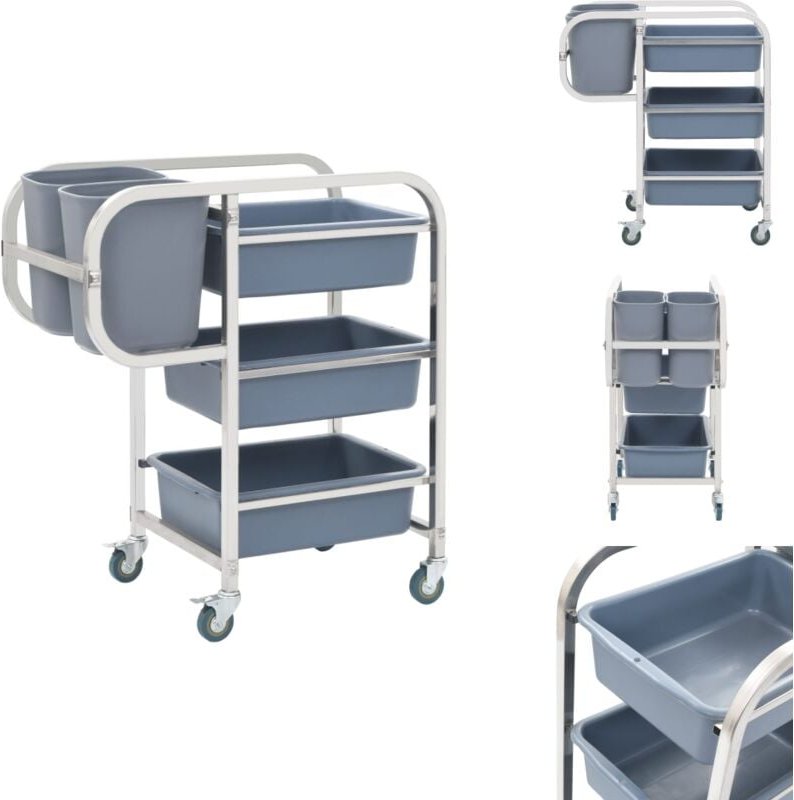 Küchenwagen mit Kunststoffbehältern 82x43,5x93 cm - Küchenwagen - Esszimmermöbel - Transportwagen - Stauraum - Lebensmit...