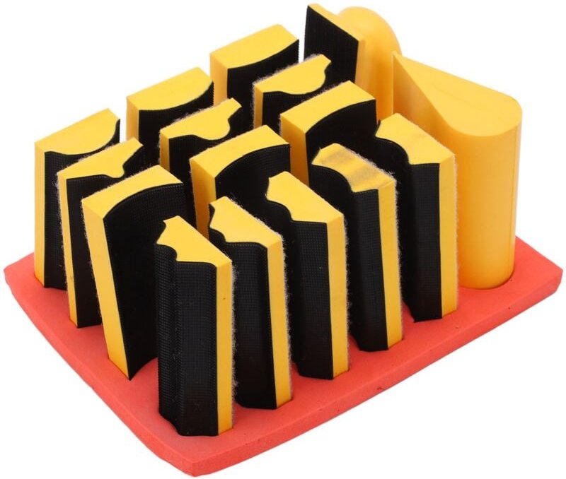 16 Stück Handschleifblöcke, Polierblock für gebogene Oberflächen mit selbstklebender Nut für die Holzbearbeitung - Zoter...