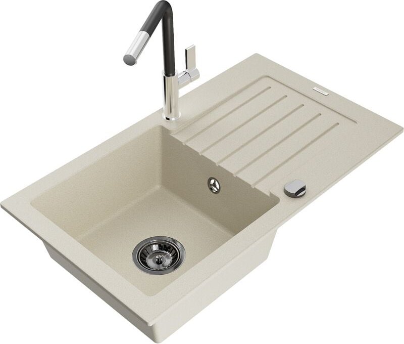 Pablo 1 Becken-Granitspüle mit Abtropffläche und Mischbatterie Flora, Beige - 6510-69-670401-0 - Mexen