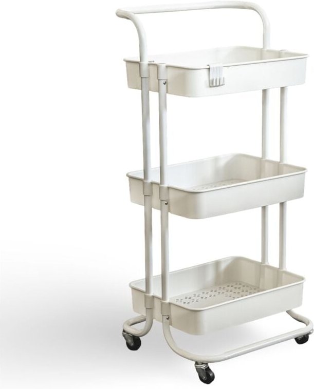 Buri - Servierwagen mit Rollen 42x37x90cm Rollwagen Bastelwagen Regal Wagen Küche Bad Metall