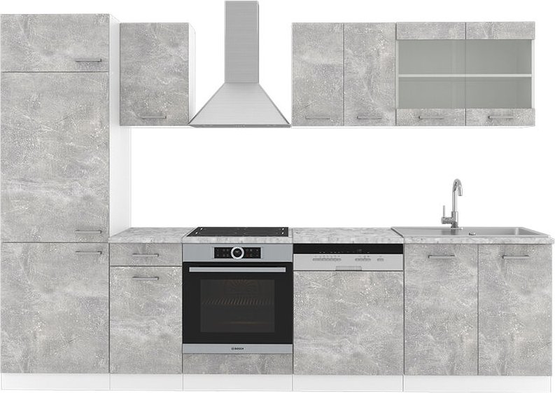 Vicco - Küchenzeile R-Line, Beton, 300 cm ohne Arbeitsplatte