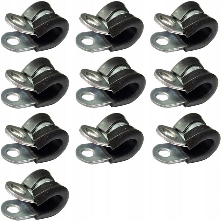 10x Kabelhalter, Befestigung, Stahlklemme + Gummiabdeckung, Bereich 5mm