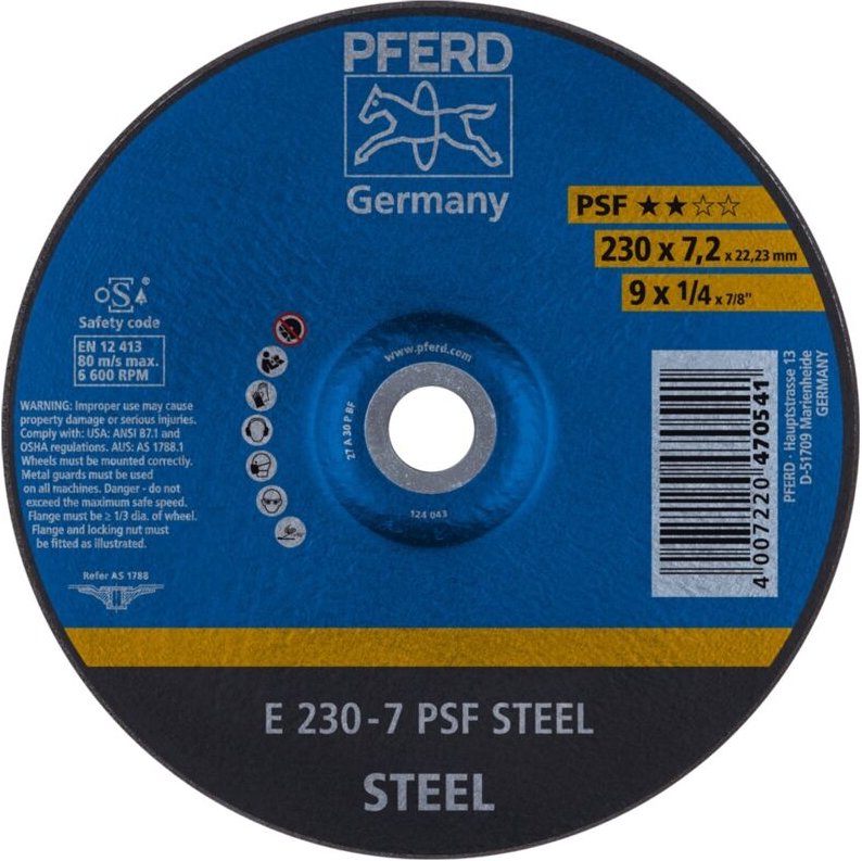 Tools 62023634 Schruppscheibe psf steel D230xS7,2mm gekröpft Stahl Bohrung - Pferd