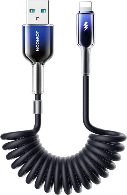 USB-A Spiralkabel - iPhone Lightning Crystal-Clear Serie 3A 1,5m - Schwarz