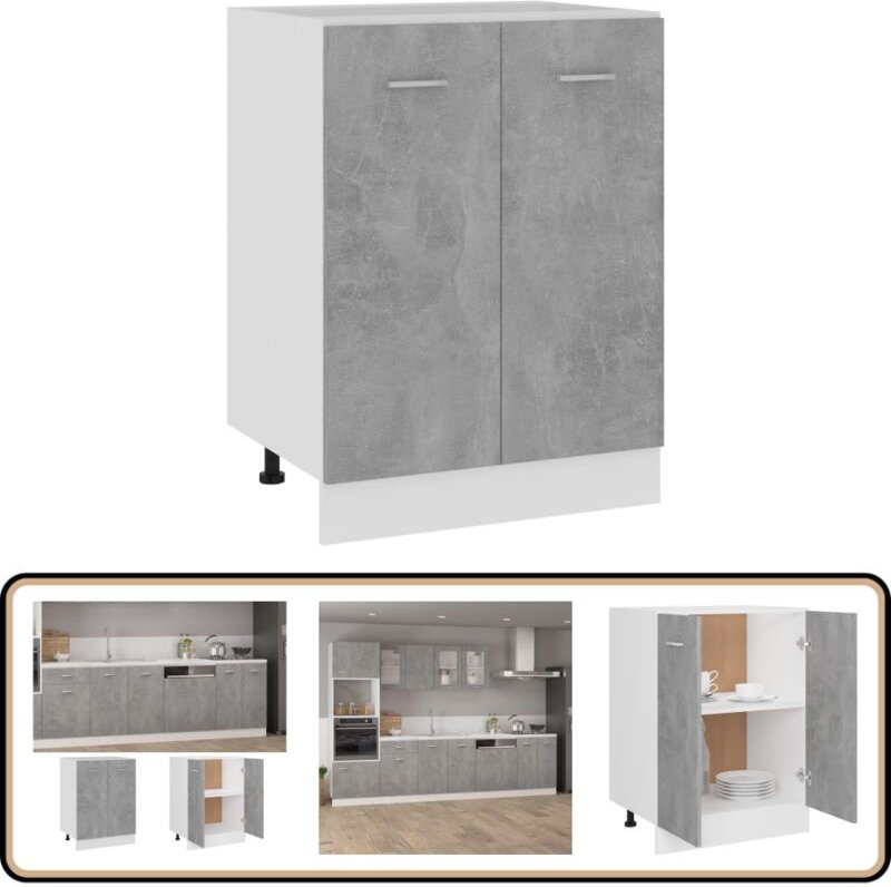Unterschrank Betongrau 60x46x81,5 cm Holzwerkstoff - Küchenmöbel - Untertischschrank - Holzmöbel - Grau - Schranksystem