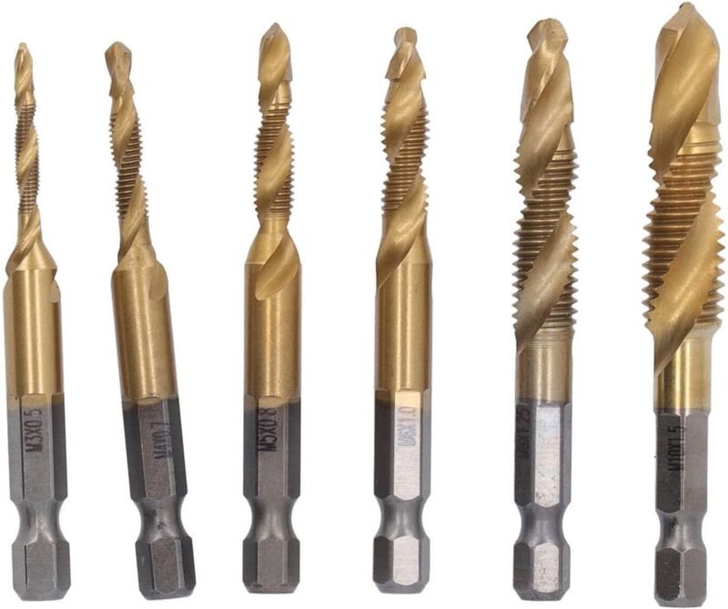 Kombibohrer, 6 Stück HHS-Gewindebohrer Feingewindebohrer M3 M4 M5 M6 M8 M10 Spiralgewindebohrer-Set zum Bohren und Gewin...