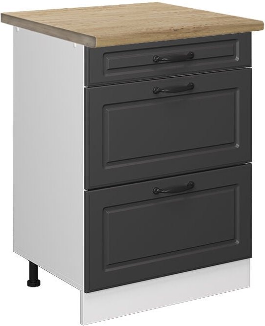 Schubladenunterschrank R-Line, Anthrazit Landhaus, 60 cm mit Schubladen, ap Eiche Vicco