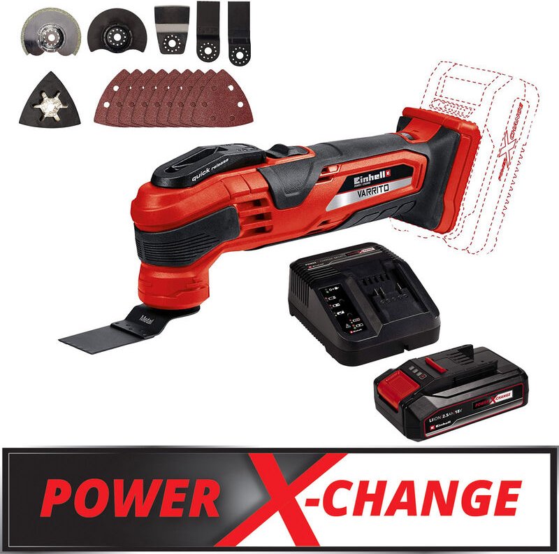Akku-Multifunktionswerkzeug varrito Power X-Change solo + Starter Kit 2.5Ah Akku + Ladegerät - Einhell