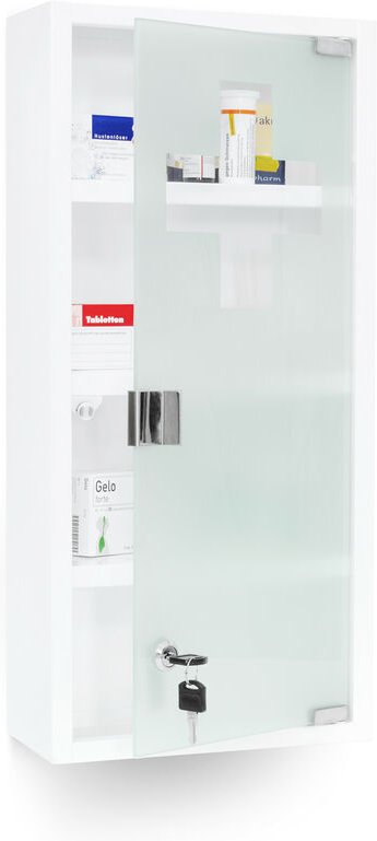 Thumbnail - Medizinschrank emergency xxl, Metall & Glas, HxBxT:57x27x12cm, 4 Ablagen, Apothekerschrank, weiß - Relaxdays