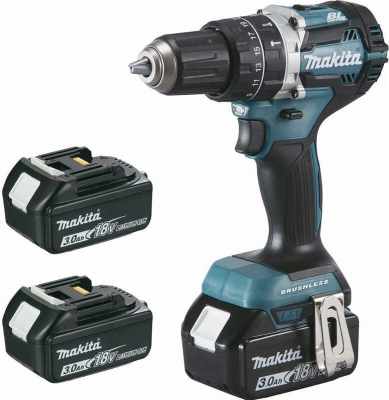 Schlagbohrschrauber 18 v Li-Ion 3 Ah ø 13 mm (3 Akkus) Makita 3 Akkus, Ladegerät, Box – DHP484RF3J