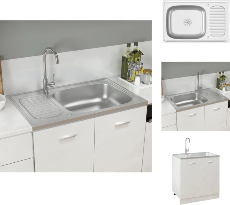 Küchenspülen & Spülbecken - Living Spüle mit Abtropffläche Set Silbern 800x500x155 mm Edelstahl - Silber