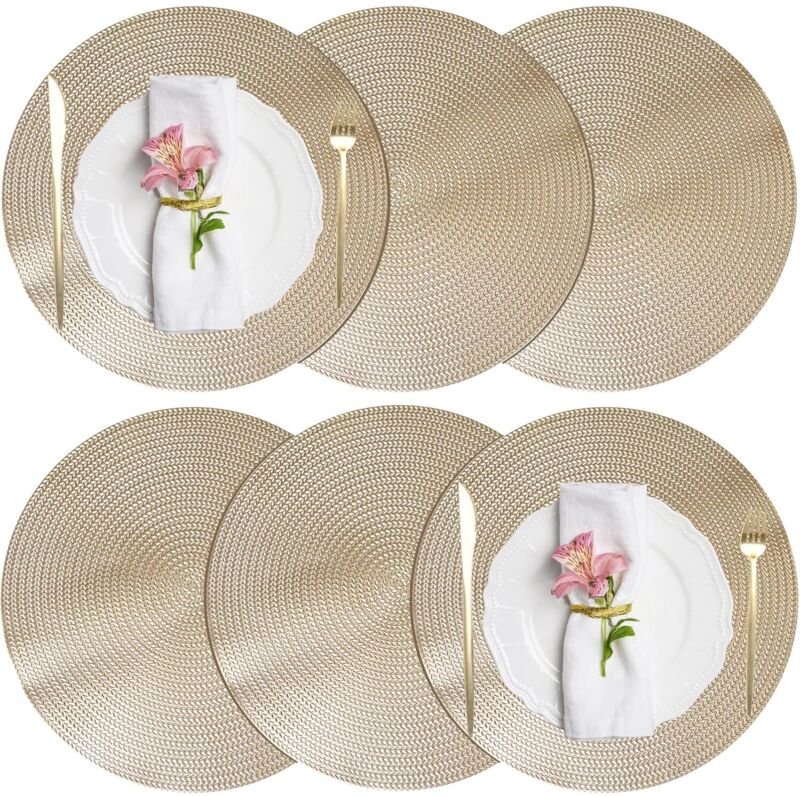 Tischsets 6er-Set, Esstisch-Tischsets, hitzebeständiges PVC, rutschfest, waschbar, rund, langlebig, schmutzabweisend, 38...