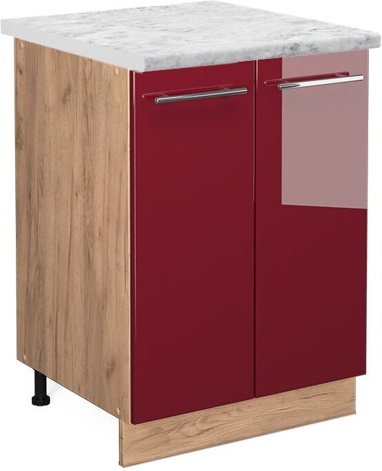 Vicco - Küchenunterschrank Fame-Line, Bordeaux Hochglanz, 60 cm , ap Marmor