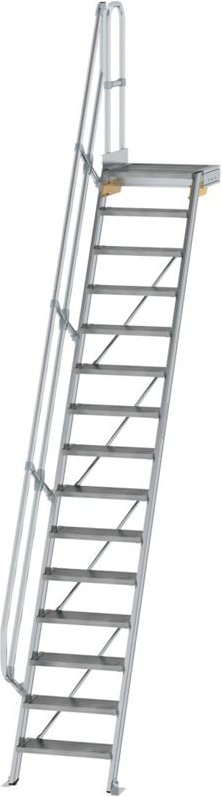 Günzburger Steigtechnik Treppe mit Plattform 60° Stufenbreite 600 mm 15 Stufen Aluminium geriffelt - 600375