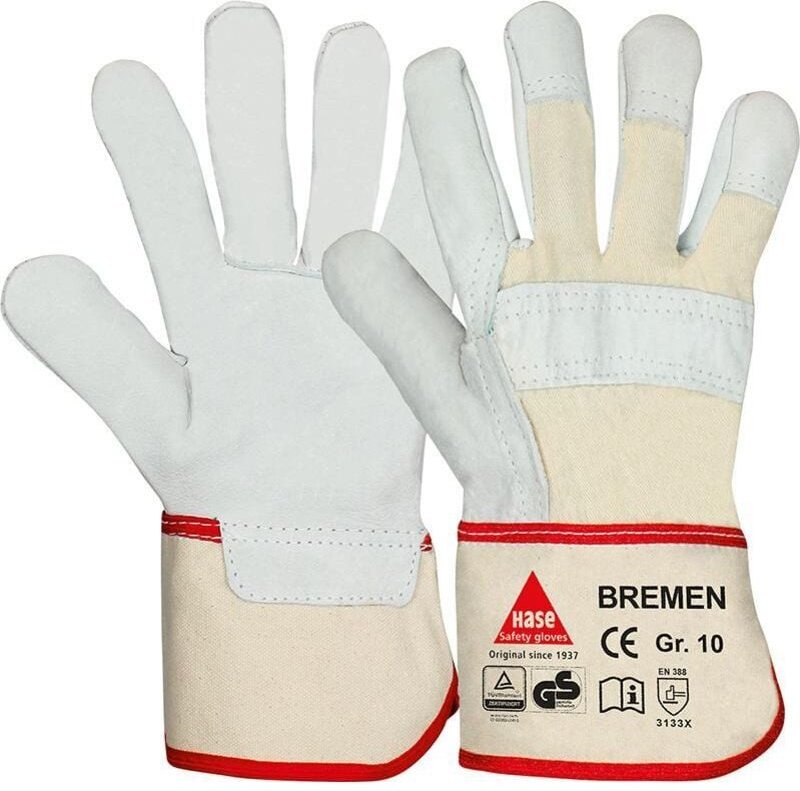 Hase Sicherheitshandschuhe Bremen Größe 10, Rindnarbenleder 12 Stk