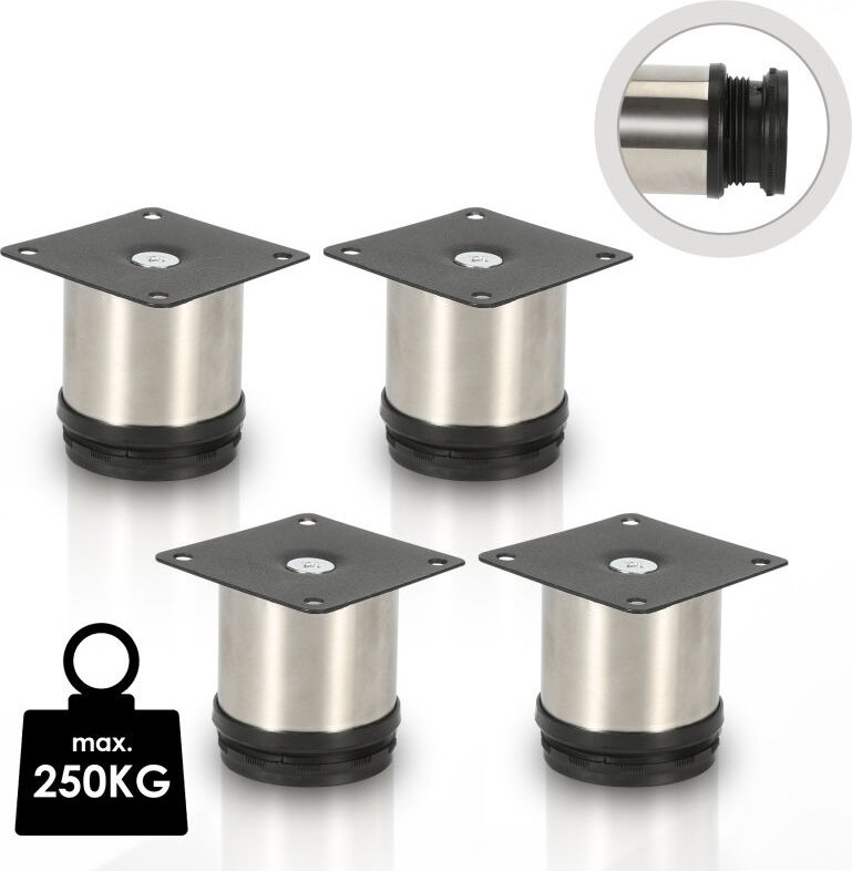 4X Möbelfüße Füße Sockelfüße Schrankfüße Kommodenfuß Bett Sockelfuß Verstellbar-Edelstahl-180mm