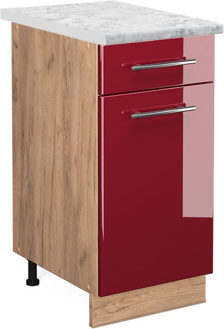 Vicco - Küchenunterschrank Fame-Line, Bordeaux Hochglanz, 40 cm , ap Marmor