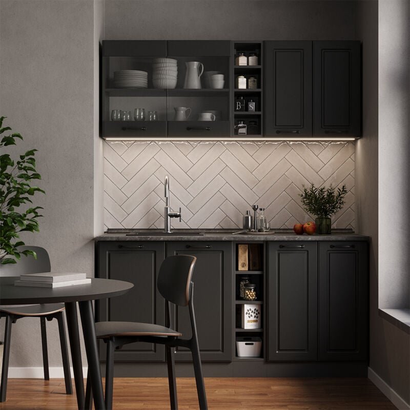 Vicco - Singleküche R-Line, Anthrazit Landhaus/Anthrazit, 160 cm , ap Anthrazit