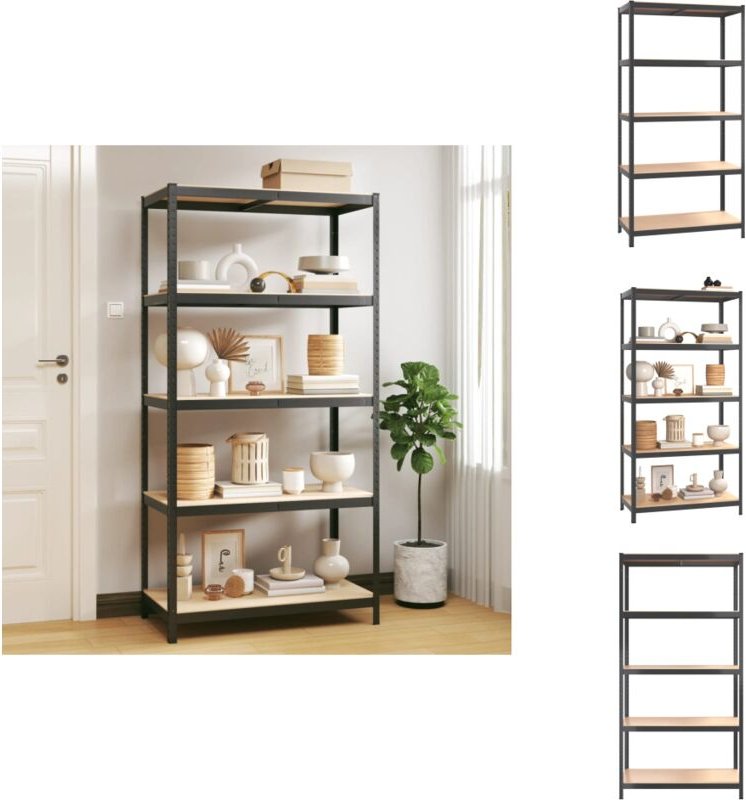 Lagerregal mit 5 Böden Anthrazit Stahl & Holzwerkstoff - Lagerregal - Industrieregals - Metallregal - Holzelement - Robu...