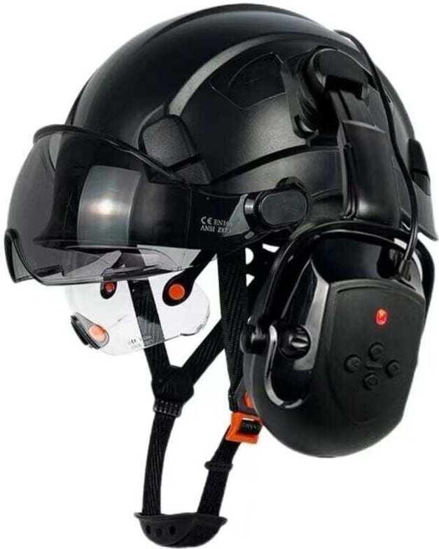 Casco di sicurezza con visiera Bluetooth, cuffie antirumore snr 26 dB, casco rigido con visiera, cuffie antirumore monta...