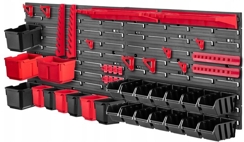 Werkstattregal, aus Kunststoff, 116x39 cm, Schwarz und Rot, 45 Stück - Kadax