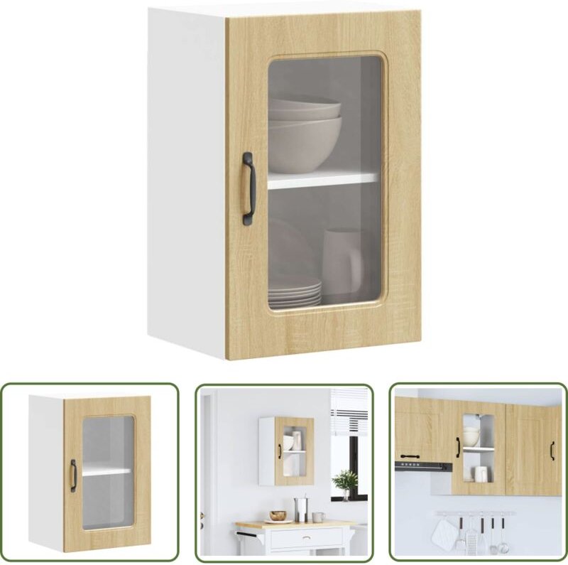 The Living Store - vidaXL Küchen-Hängeschrank mit Glastür Sonoma-Eiche Holzwerkstoff