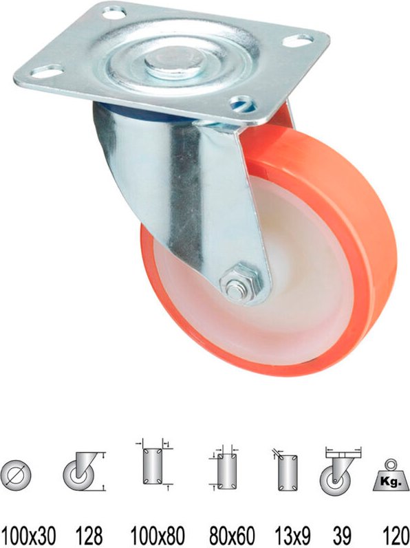 Industrielle Rolle aus Polyurethan mit Platte 100 mm.