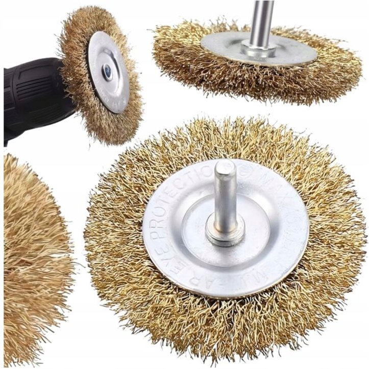 Drahtbürste für Bohrmaschinen und Schraubendreher, vermessingt, mit 125 mm Schaft