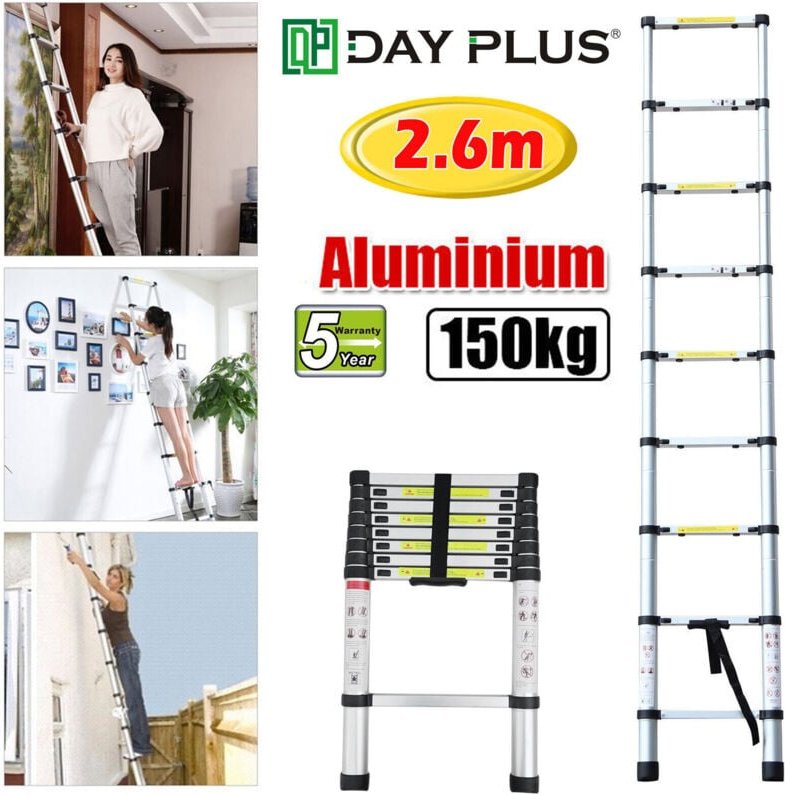 2.6m / 8.5FT Teleskopleiter ausziehbarer Aluminium-Loft für zu Hause,9 Stufenleiter