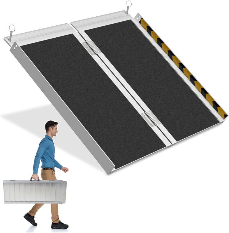 SWANEW Rollstuhlrampe Rollirampe Auffahrschiene Klappbar Auffahrrampe Alu rutschfeste Oberfläche 61cm bis 270kg