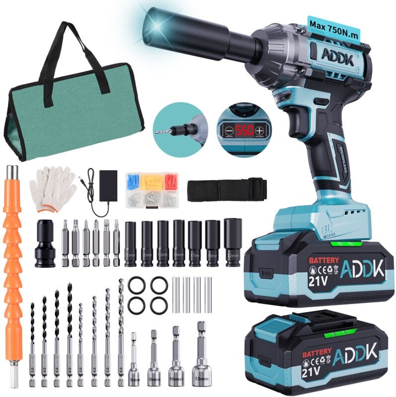 Rosahqnda - Akku-Schlagschrauber, 21 v, 4,0 Ah, 1/2 Zoll, 550 Nm, 6 Geschwindigkeiten, 3300 U/min, Autoreifenwechselschl...