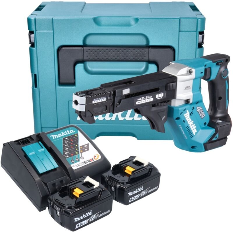 Dfr 552 rgj Akku Magazinschrauber 18 v 25 - 55 mm Brushless + 2x Akku 6,0 Ah + Ladegerät + Makpac - Makita