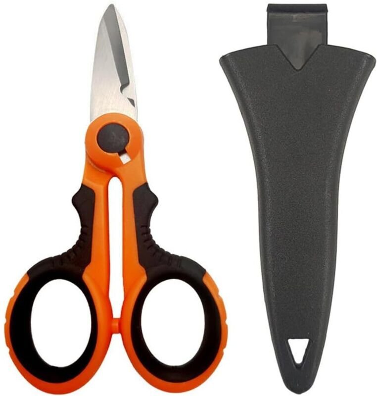 Paar Elektrikerschere mit Schutzhülle, rutschfester Glasfaserkabelschneider, Angelschnurschere zum Schneiden von Angelsc...