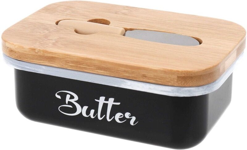 Stahlbutterdose mit Buttermesser, schwarz-weiß, BRUNBESTE BB-2671-DE