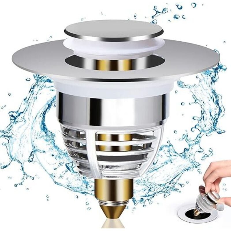 Thumbnail - Linghhang - Universeller Waschbeckenabfluss, Pop-Up-Waschbeckenstöpsel mit 2 Dichtungen für Badewanne, Küche, Waschbecke...